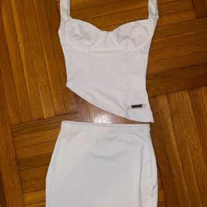 White ribbed two piece skirt set